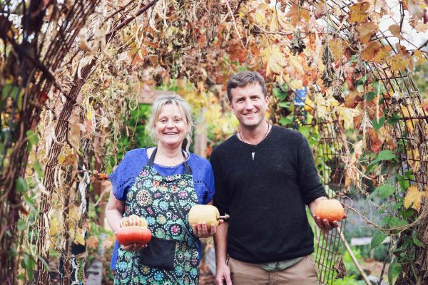 Lisa Fox and Thomas Hayward in the garden