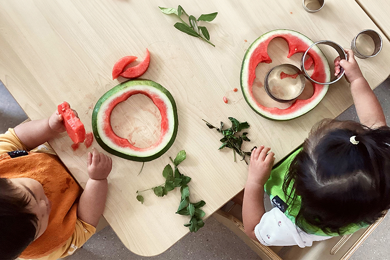 Early childhood watermelon cutting