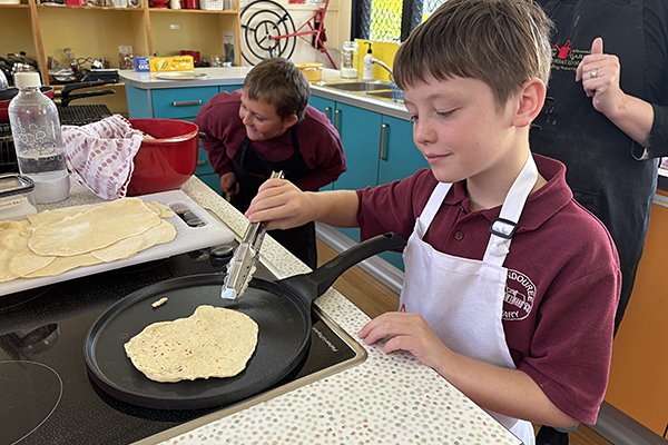 Fresh soft tortillas made by students